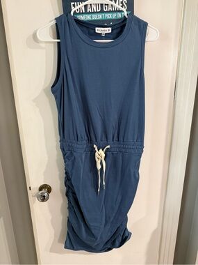 Elings Blue Sleeveless Drawstring Midi Dress